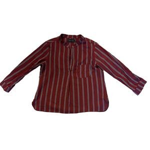 Kloni & The Krew Women's Stripe Long Sleeve Red Blue Casual Cotton Blouse Size S